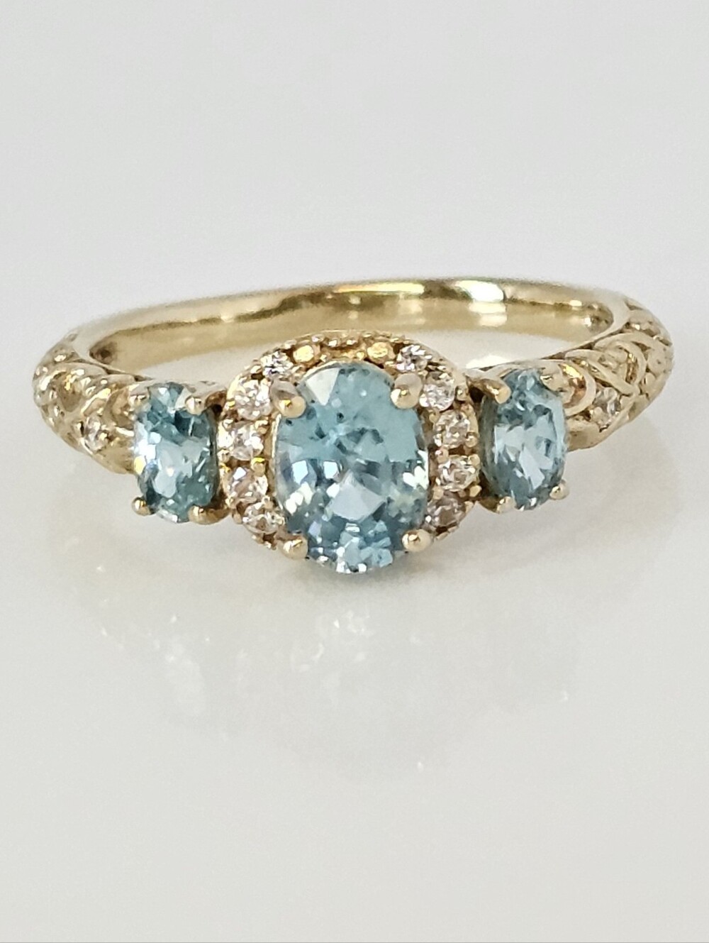 Natural Earth Mined Blue Zircon & White Zircon 18K Vermeil Ring Size 8!